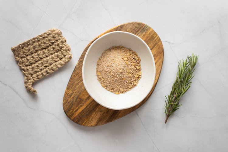 Washcloth Composed With Organic Scrub And Rosemary