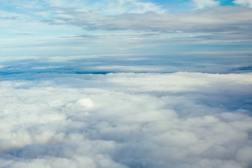 Blue sky with fluffy cumulus clouds