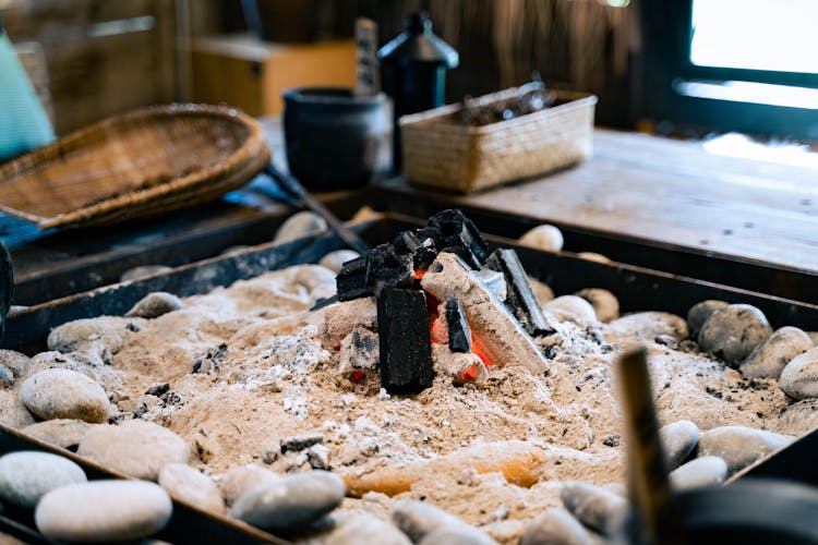 Close-up Of Fire Burning In A Small Indoor Fireplace 