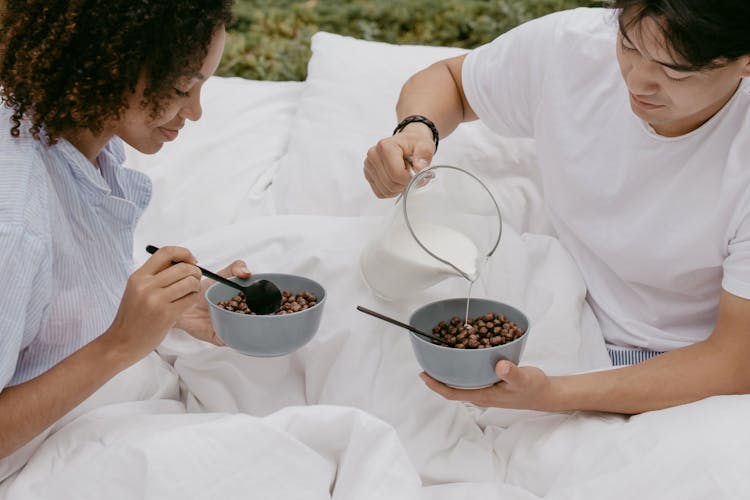 Romantic Couple Eating Their Breakfast