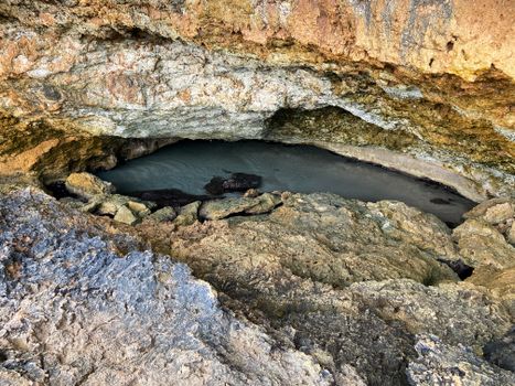 High-Angle Shot of Sea Cave 