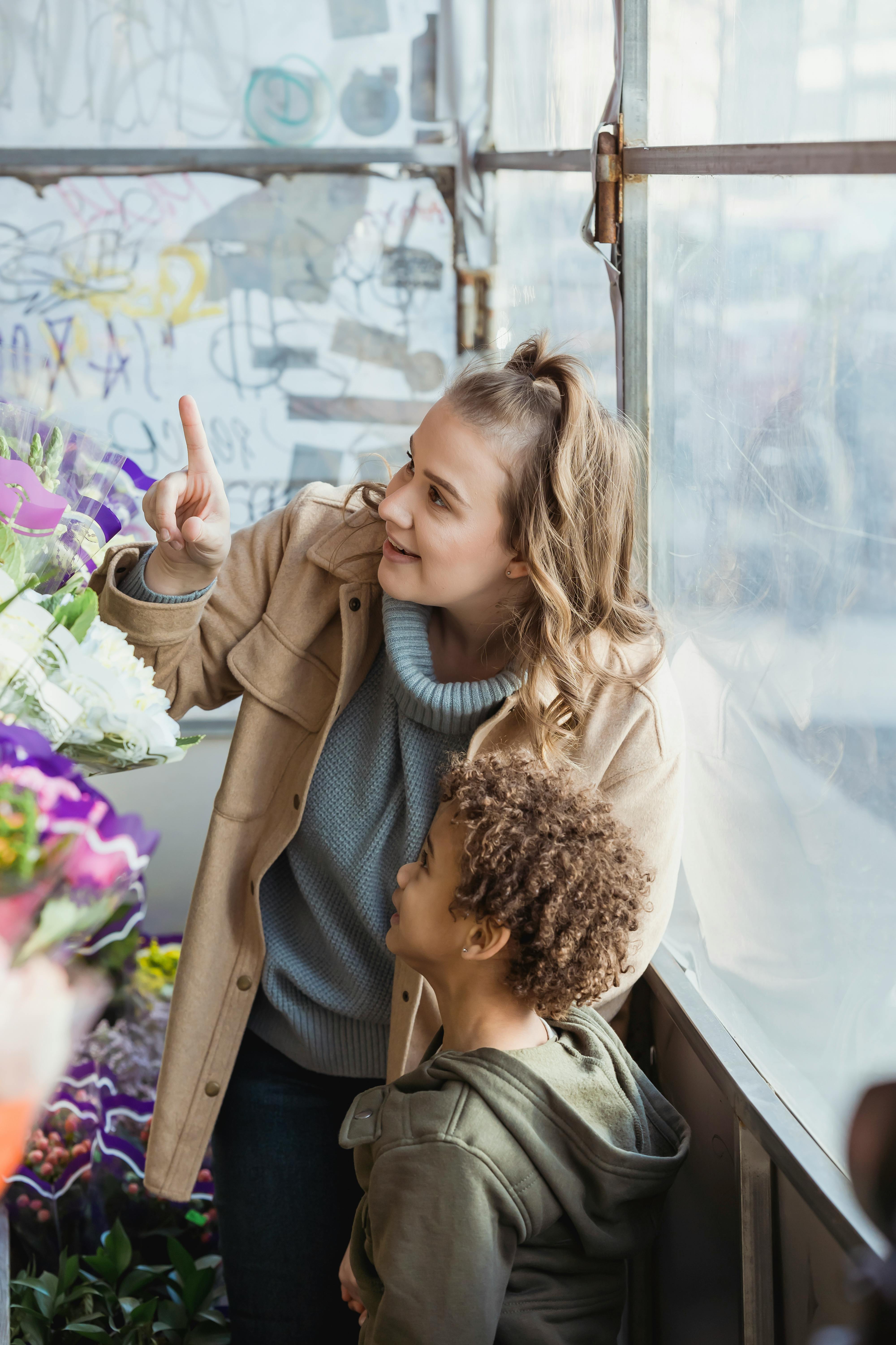 woman and child in the flower shop