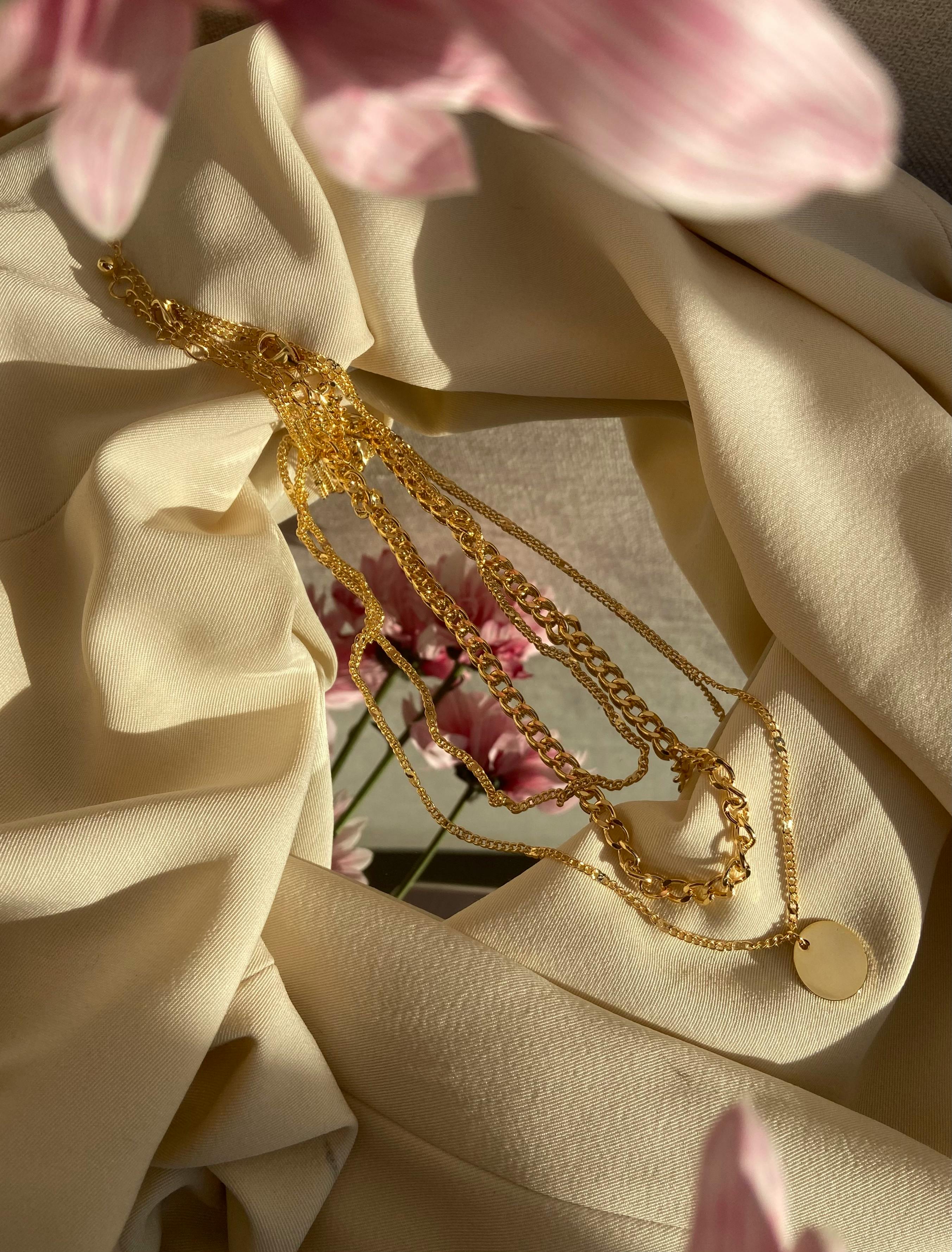 jewelry on elegant creased textile