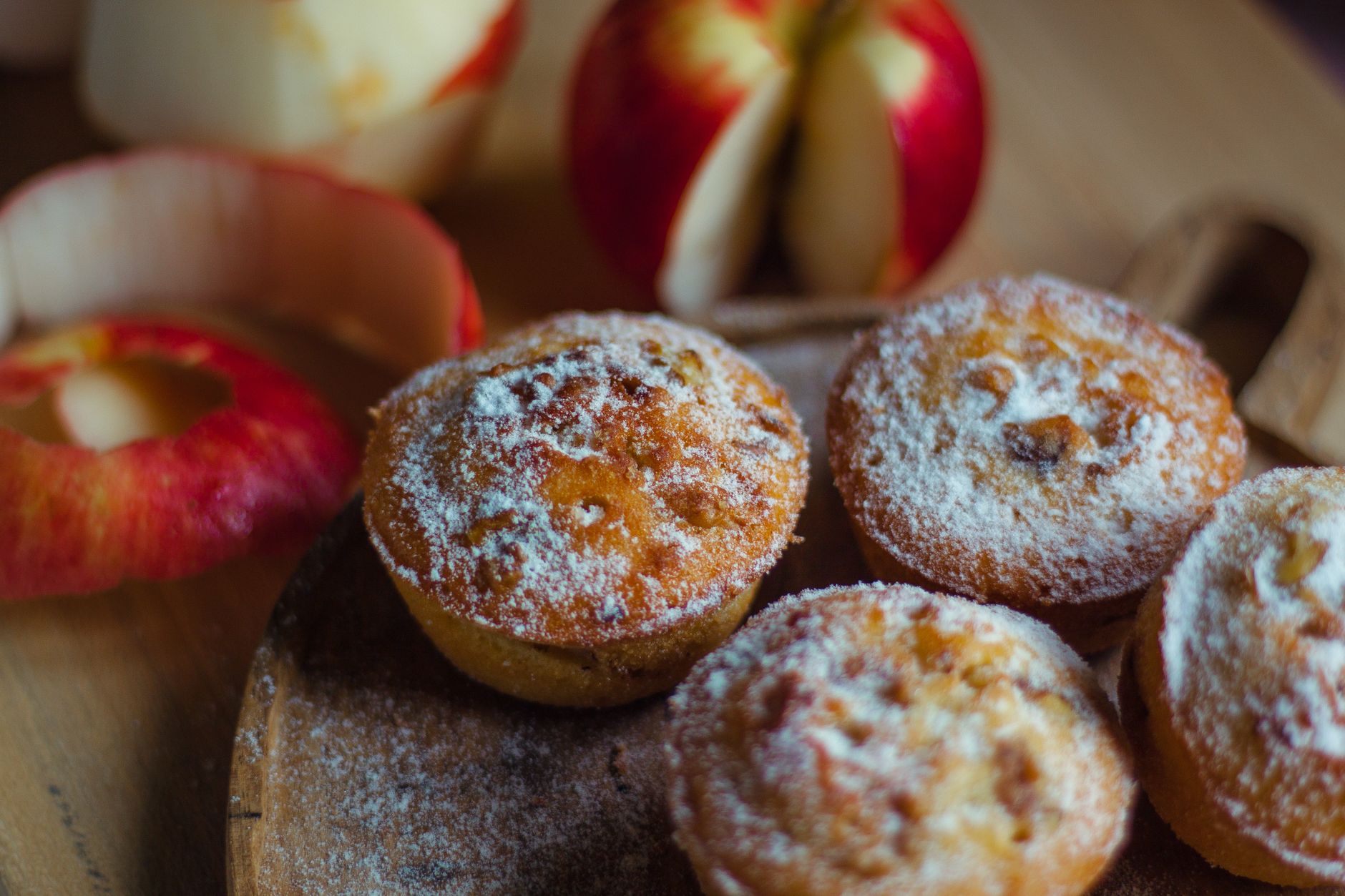 Close-up of apple cranberry muffins with dried fruit topping