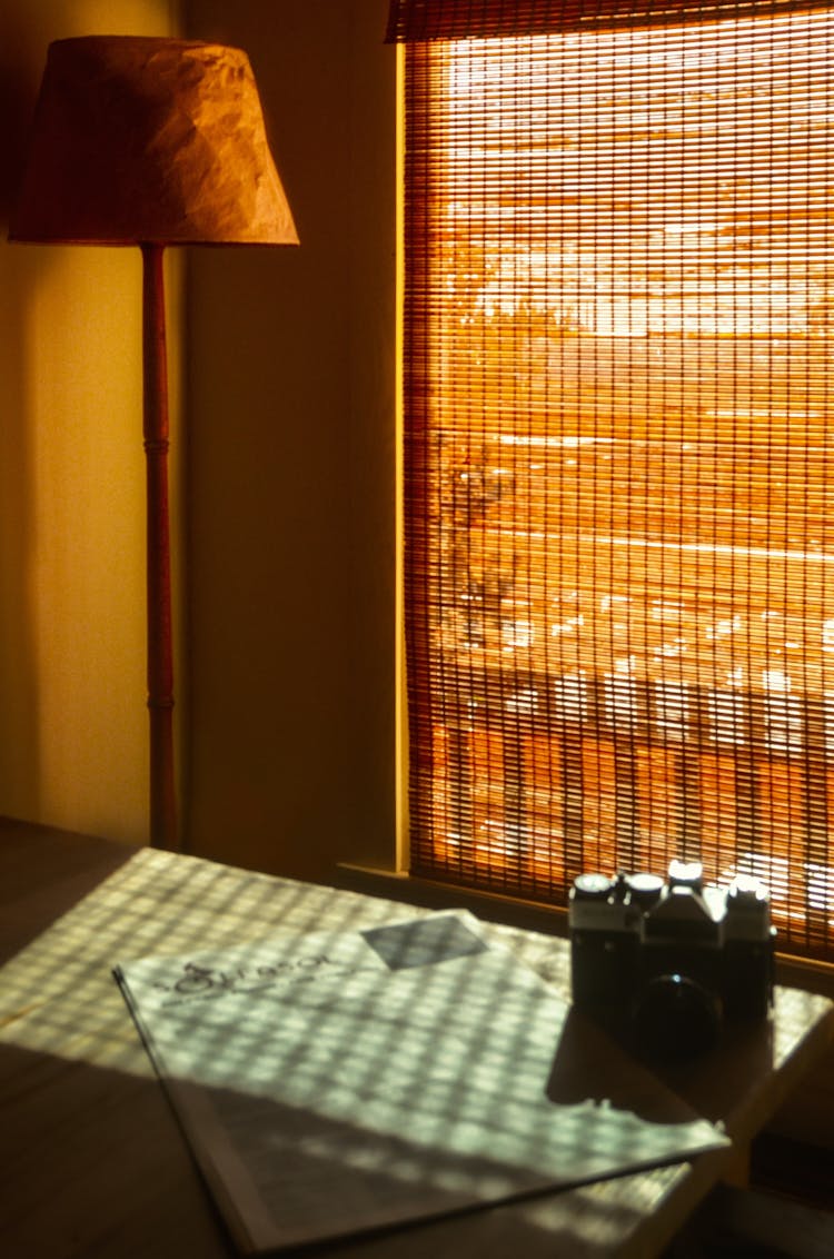 Interior Of Room With Newspaper And Photo Camera On Table