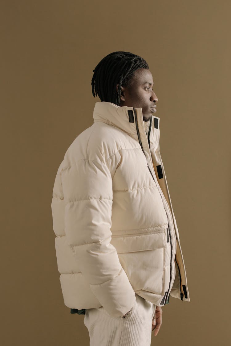 Man In White Zip Up Winter Coat