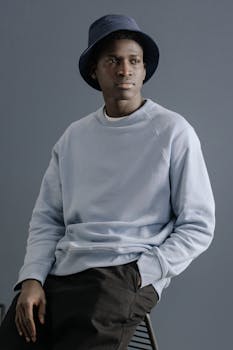 Portrait of a stylish man in casual clothing against a neutral background, exuding a relaxed and fashionable vibe.