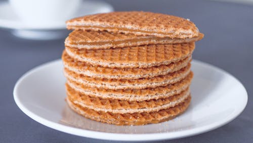 Close-Up Photo of a Mouth-Watering Plate of Stroopwafels