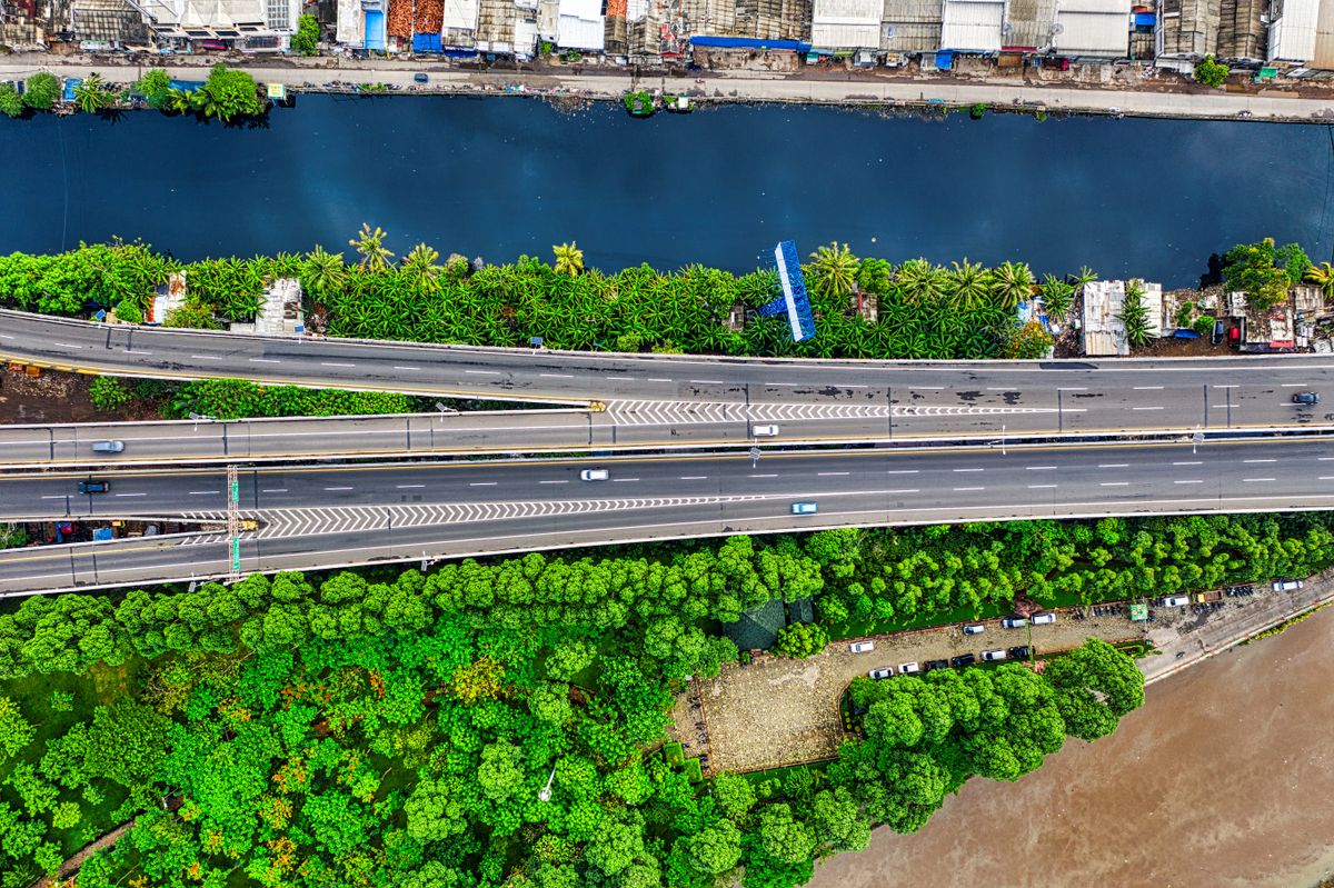 Aerial view of a work site