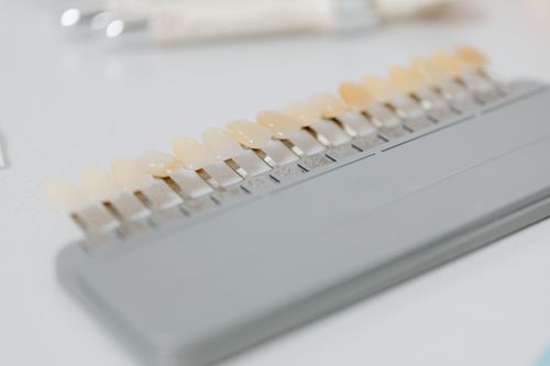 Free Close-up image of a dental shade guide displaying various tooth color options. Stock Photo