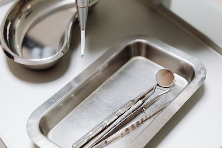 Close-up Of Sterile Instruments On Medical Tray