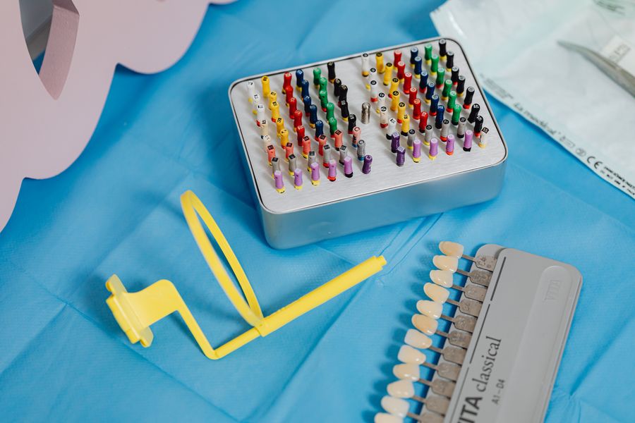 Teeth whitening shade guide in dental clinic