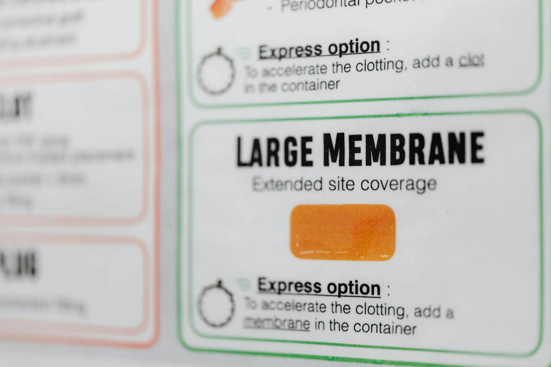 A close-up view of a medical instruction label highlighting 'Large Membrane'.