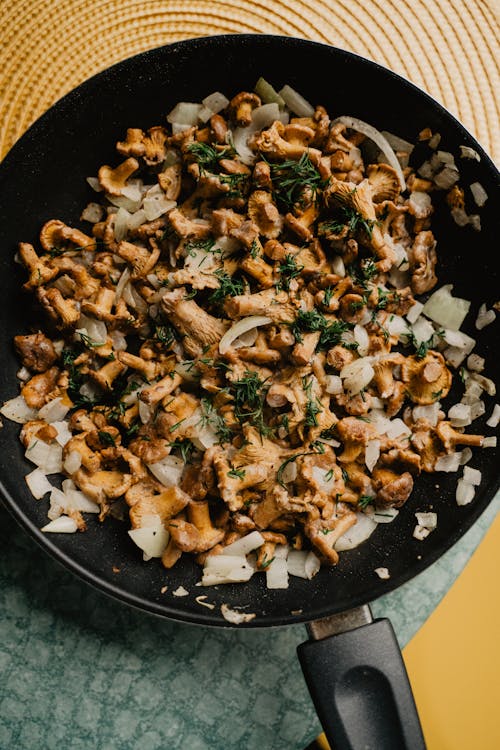 Free Fried Mushrooms in a Pan Stock Photo