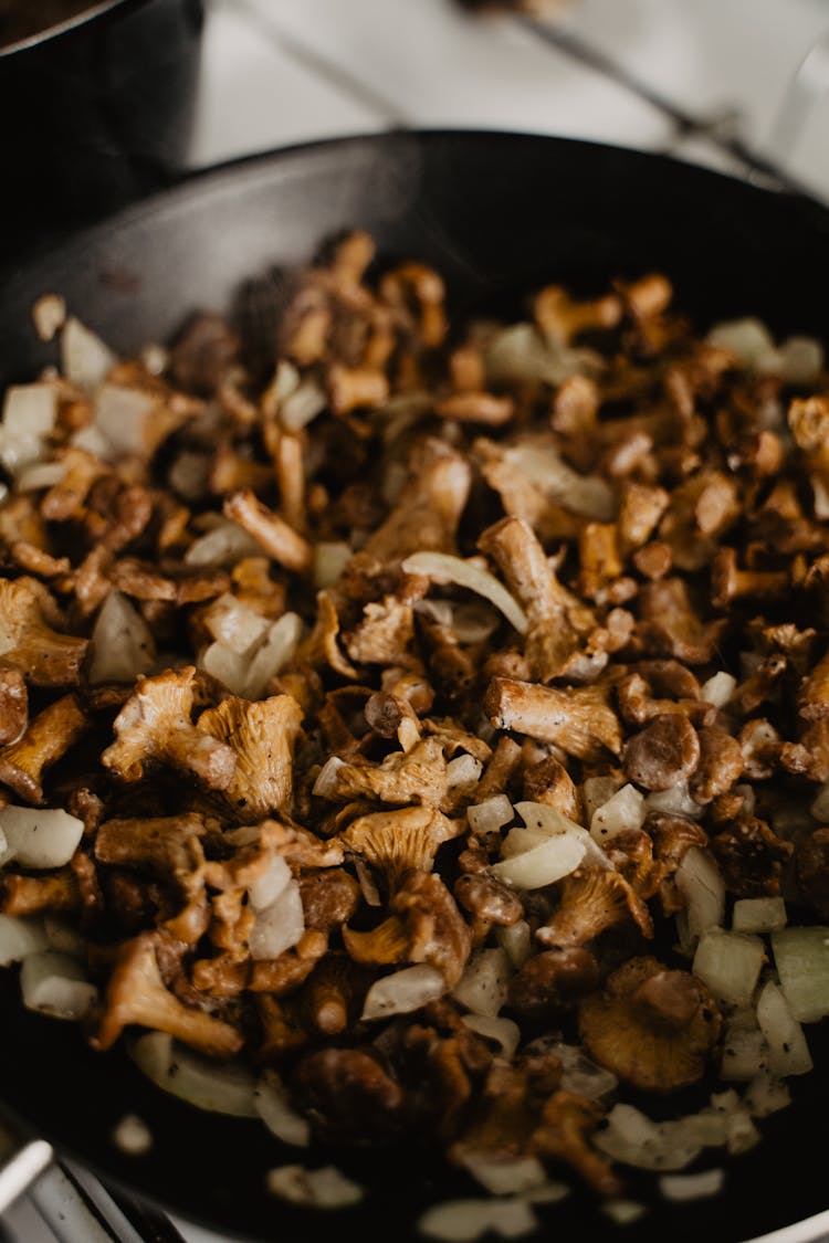 Sliced And Cooked Mushrooms And Onions