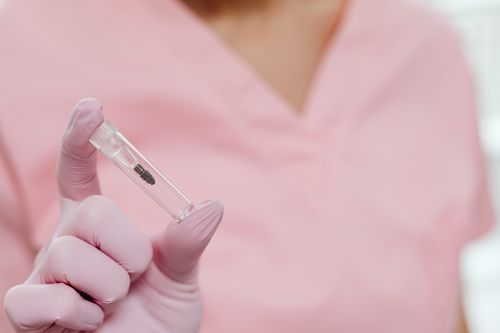 Free Close-up of a nurse holding a dental implant in a sterile environment. Stock Photo
