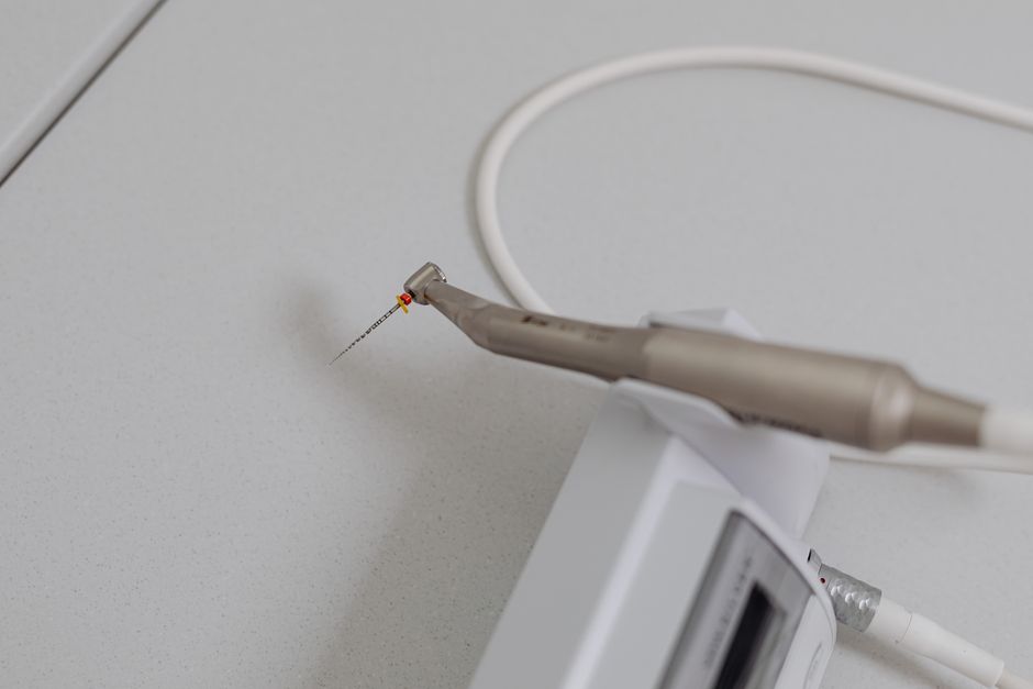 Detailed view of a dental instrument used in dentistry, showcasing precise technology.