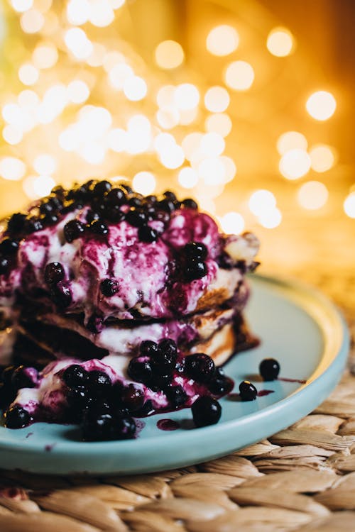 Free Close-Up Shot of Pancakes with Yoghurt and Berries Stock Photo