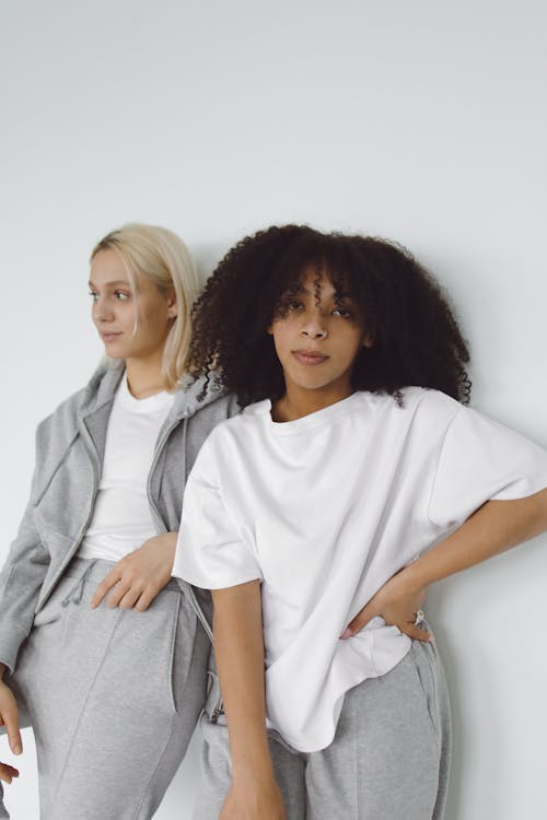 Free Women Wearing White and Gray Loungewear Stock Photo