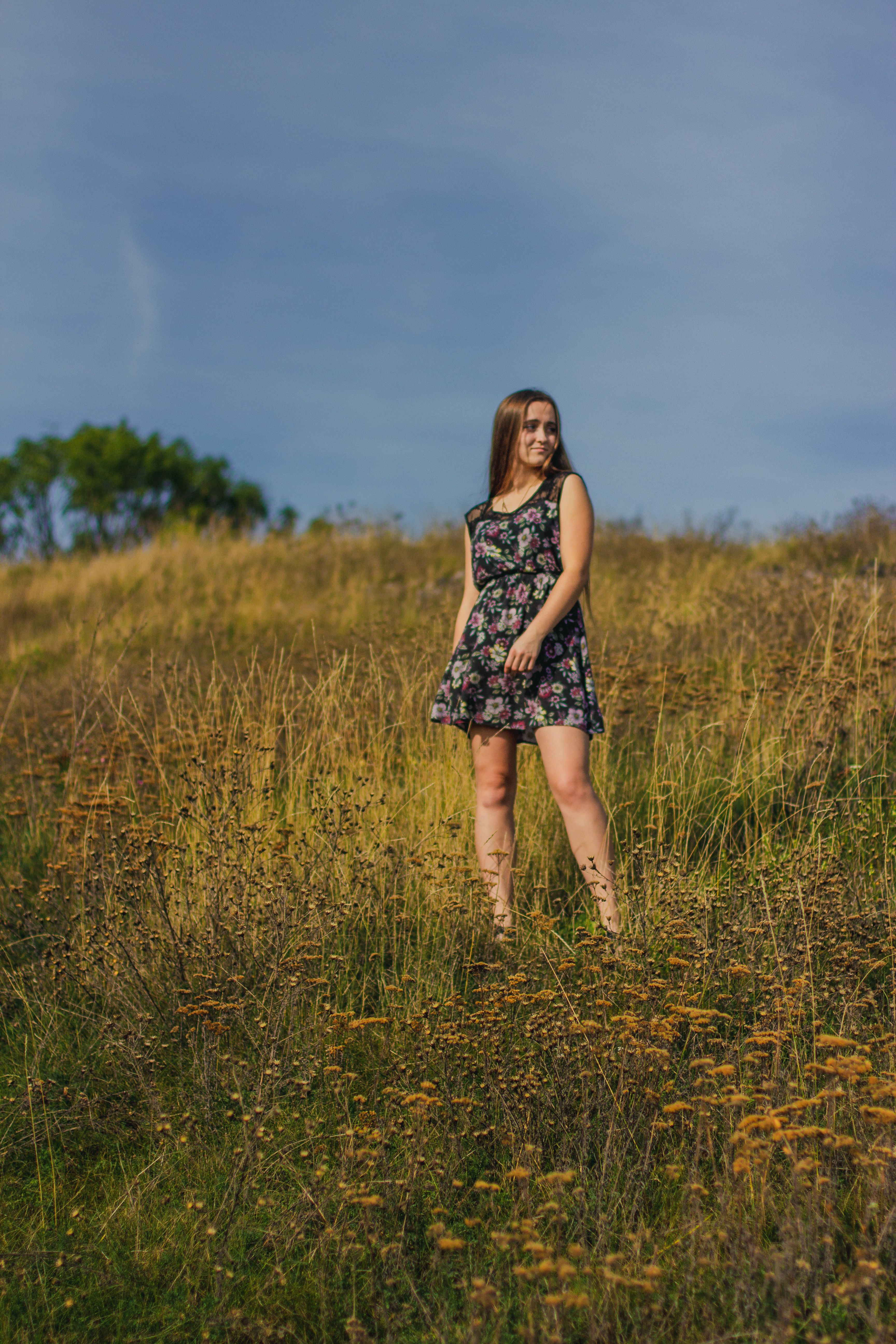 A Woman Wearing a Floral Dress on a Field · Free Stock Photo