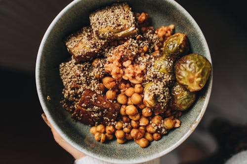 Cooked Food in Gray Ceramic Bowl