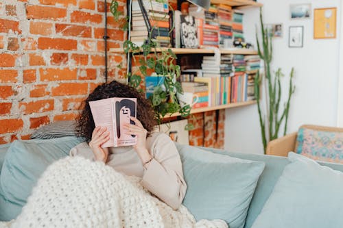 Free Person in Sweater Reading a Book Stock Photo