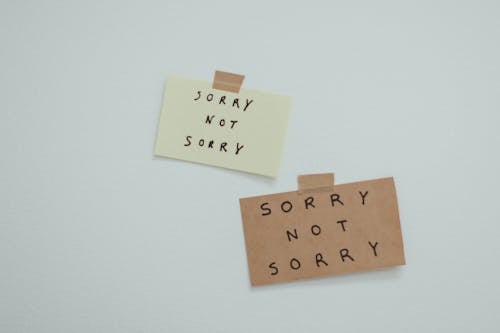 Paper Taped to a Wall with Writing on It Saying Sorry Not Sorry 