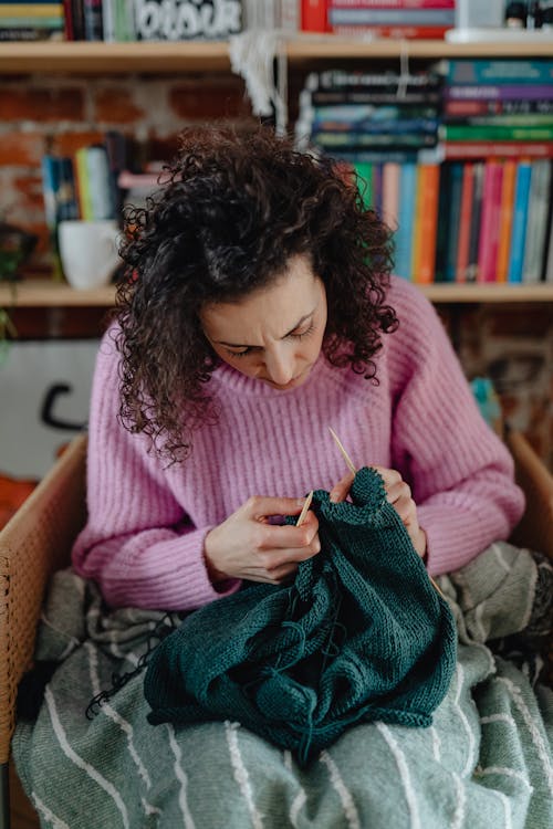 Woman Relaxing and Knitting