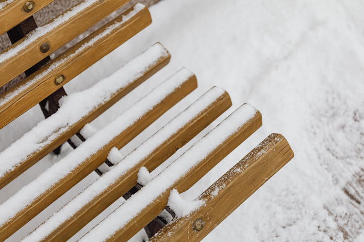 Snow On A Park Bench In Winter