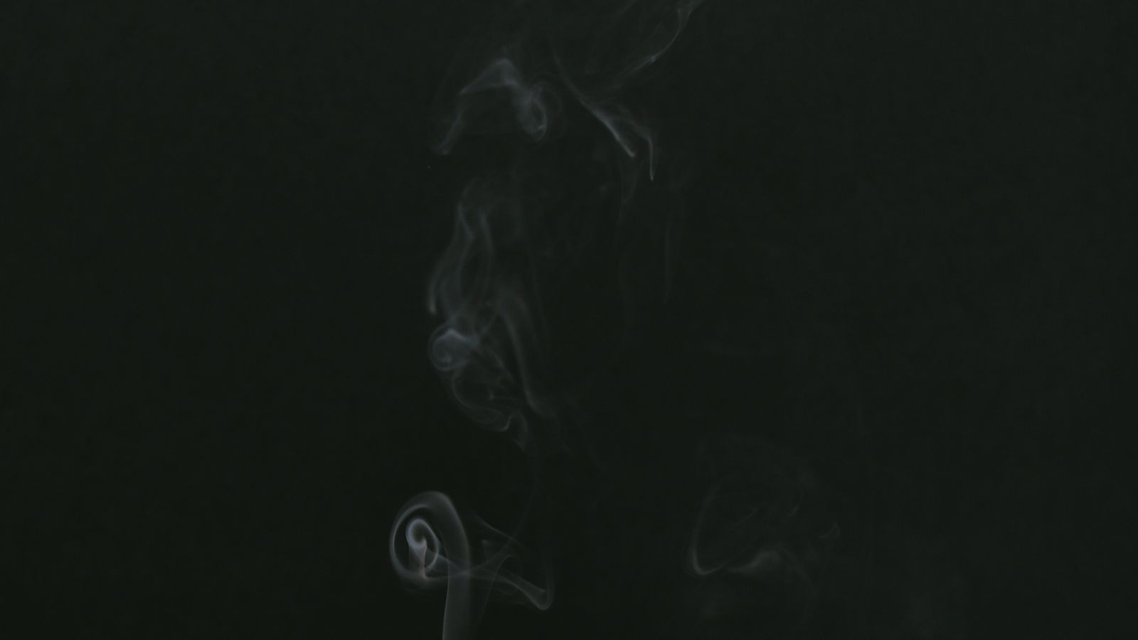 Hand holding a smouldering palo santo stick with visible smoke against a dark background