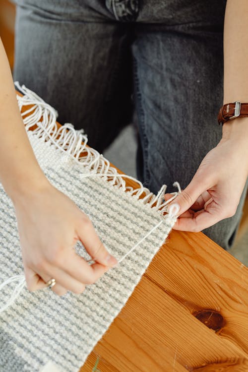Person Weaving Handmade Wool Textile