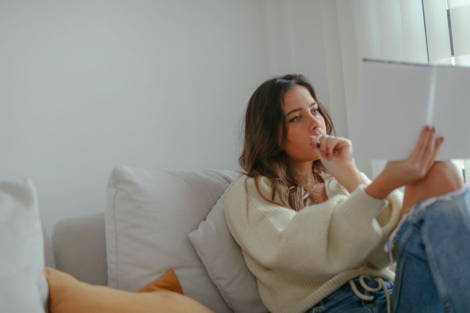woman focused reading clear mind