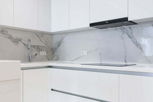 Quartz waterfall countertop Laguna Hills kitchen