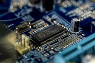 Blue and Silver Circuit Board