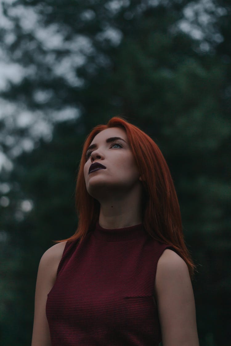 Dreamy Lady Near Green Trees In Nature