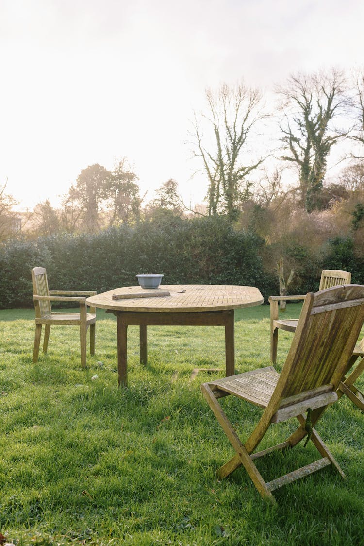 Wooden Furniture In Summer Yard