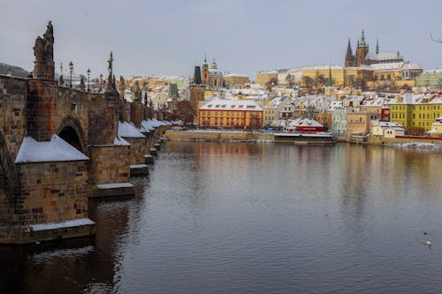 Panoramic View of Charles Bridge and Hradcany Castle Prague Czech Republic