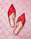 Red Leather Peep Toe Heeled Shoes