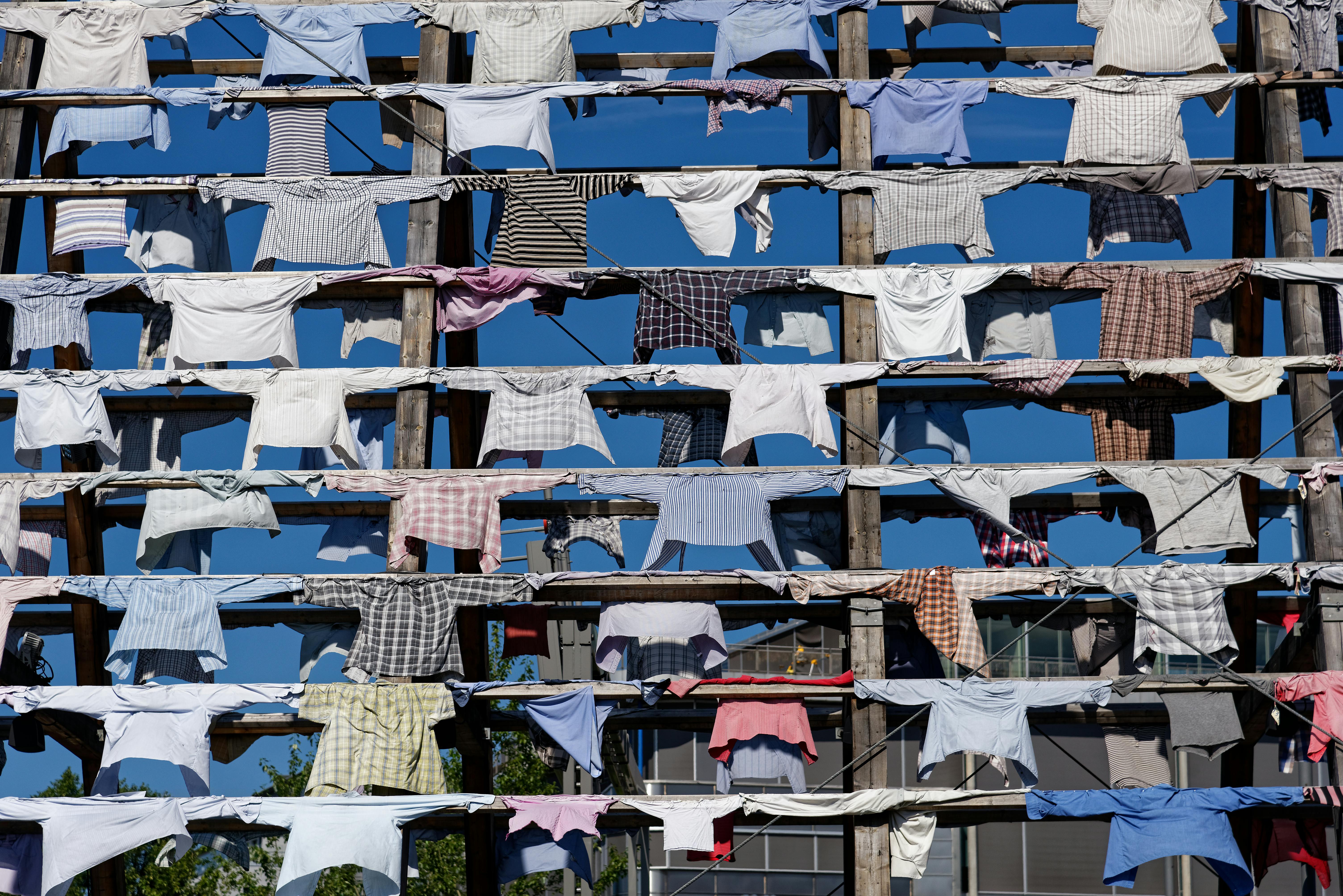 Bras drying on a washing line Stock Photo