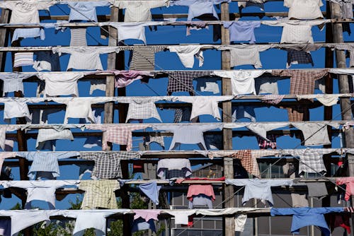 Free Drying Laundry on Clotheslines Stock Photo