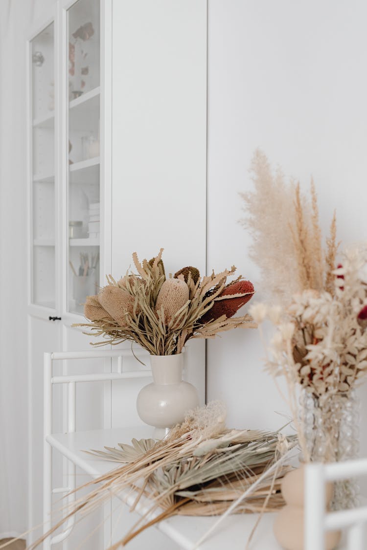 Decorations On White Shelf