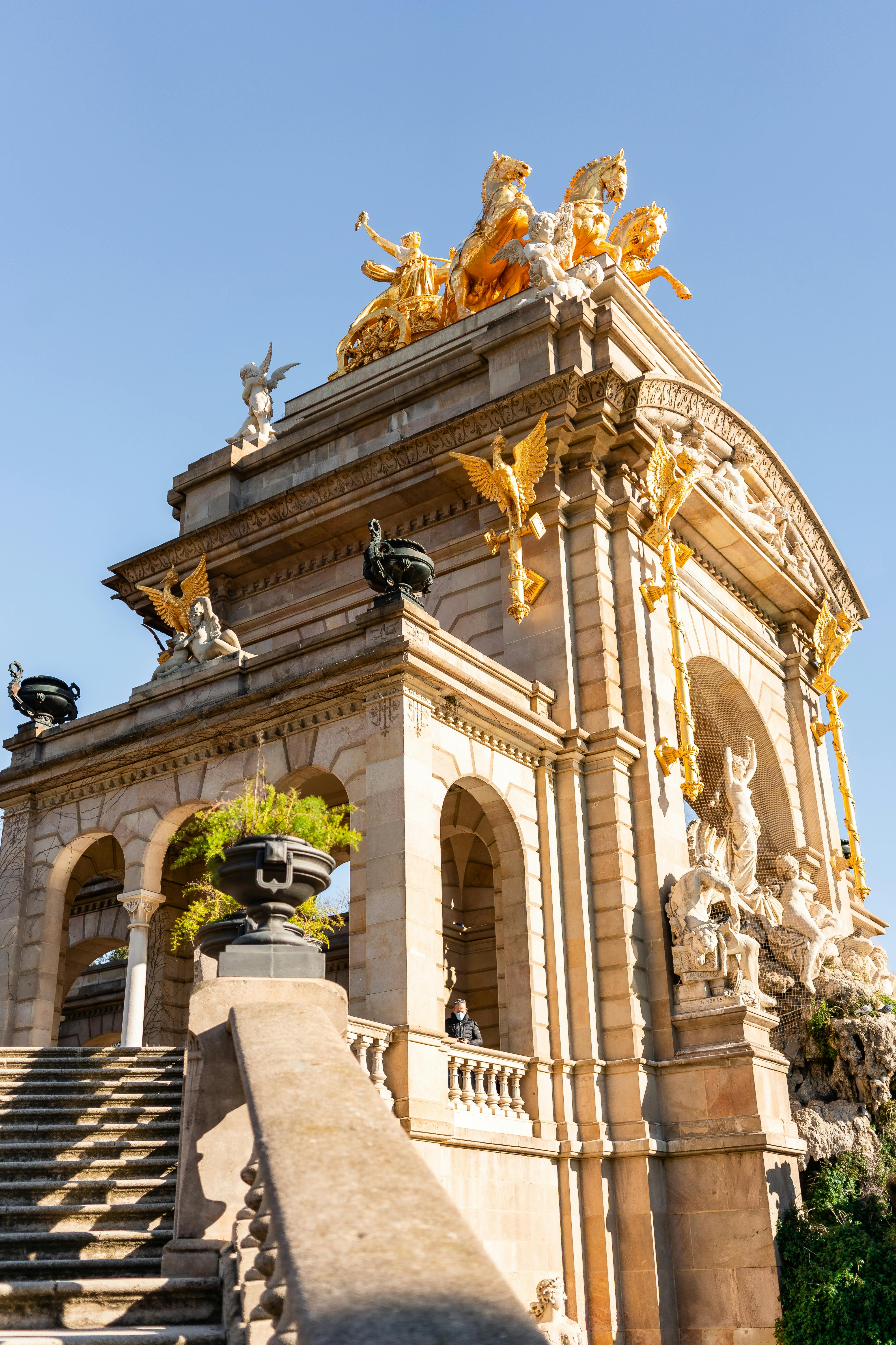 stairway leading to historical sight with bronze statues