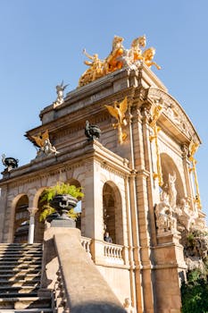 Historic architecture of the Cascada Monument in Barcelona's Ciutadella Park.
