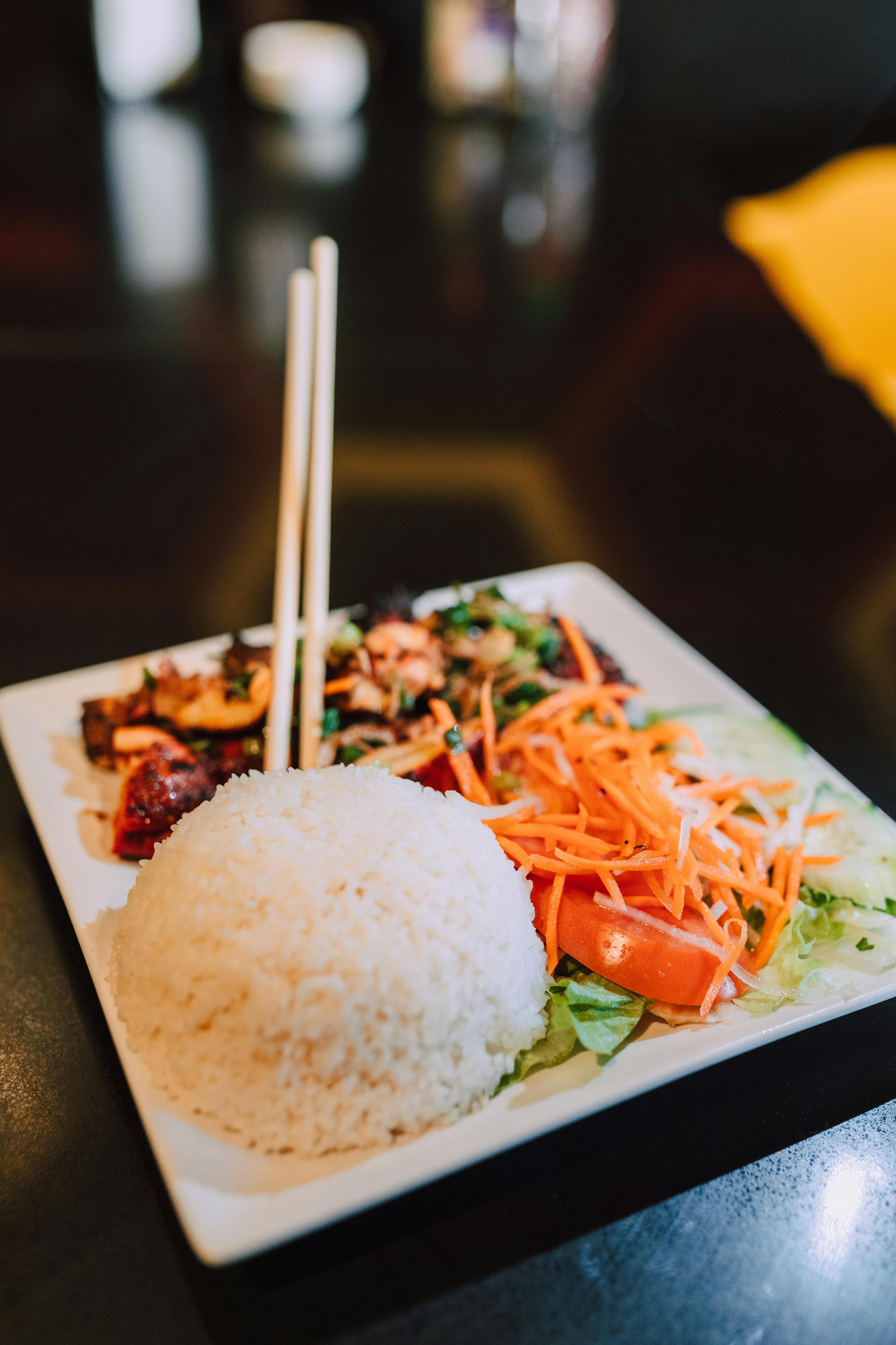 White Ceramic Plate With Rice and Meat Dish · Free Stock Photo