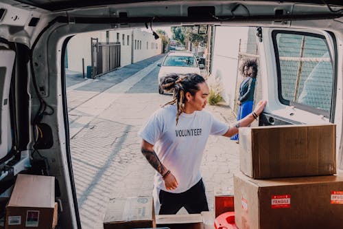 Cardboard Boxes Inside the Van 