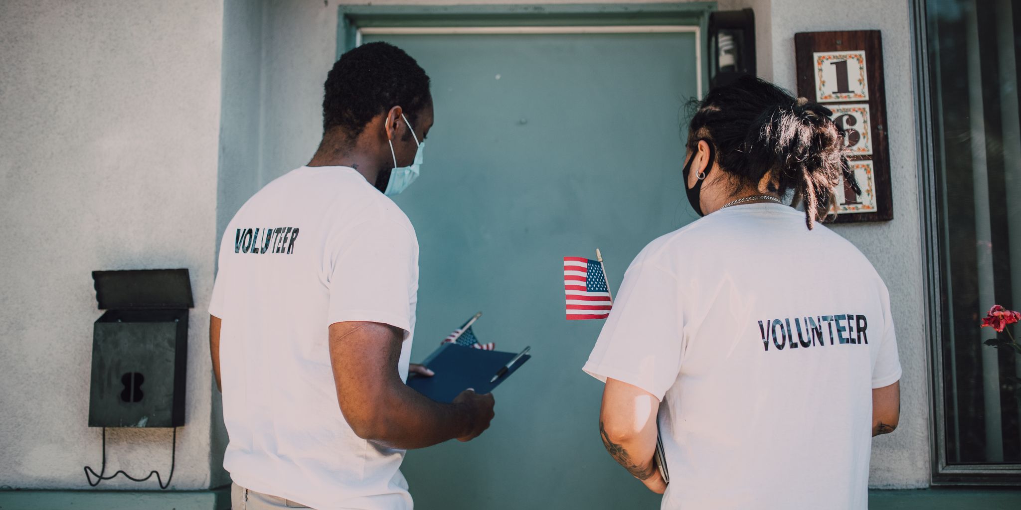 Volunteers working together on a community project
