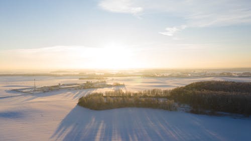 Free High Angle View of a Flat Terrain under Snow and Trees Stock Photo