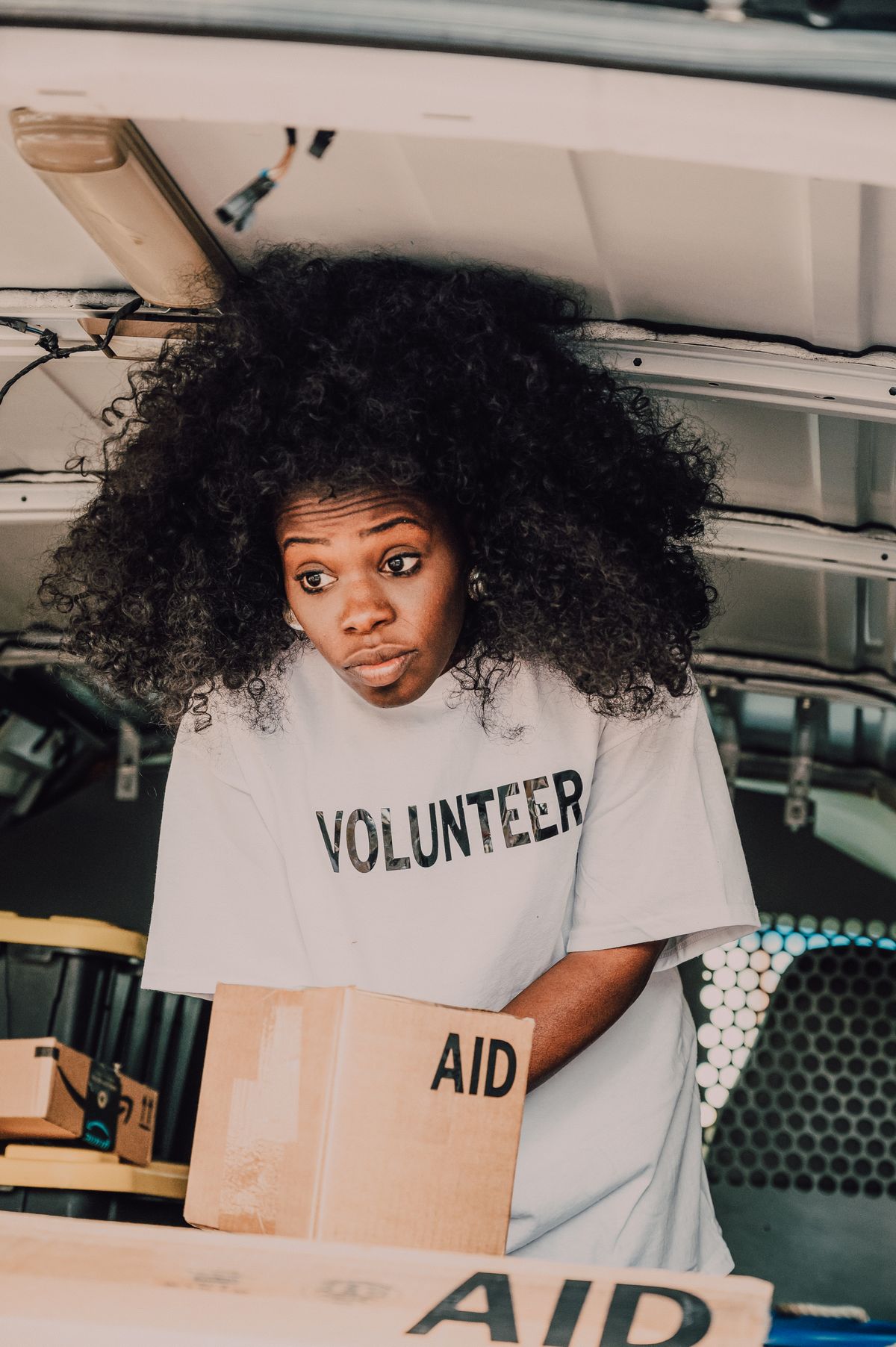 Volunteers preparing aid resources