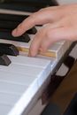 Closeup of crop unrecognizable female pianist gently playing piano during rehearsal of music perfomance