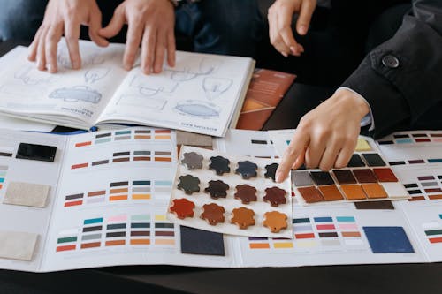 Free Leather Samples on the Table for Selection Stock Photo